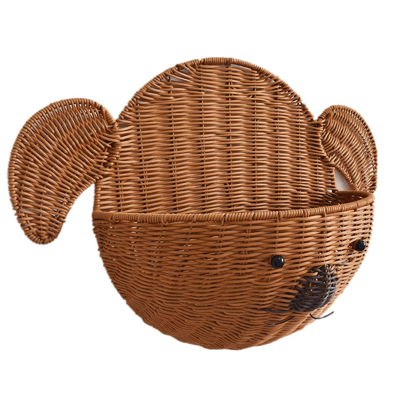 Decorative Dog-Shaped Woven Storage Basket Bowlift