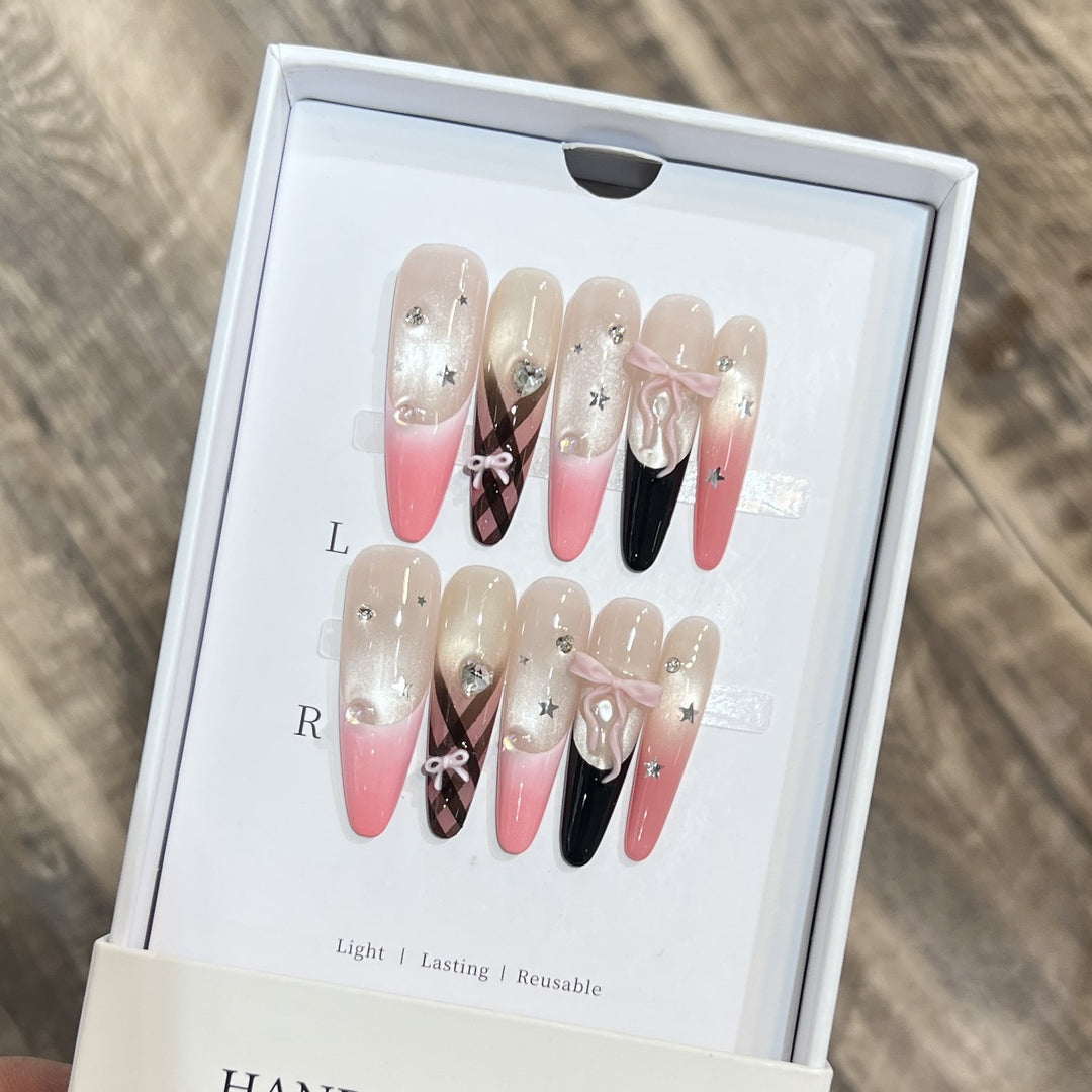 Premium Decorative Stiletto Press-On Nail Set Bowlift