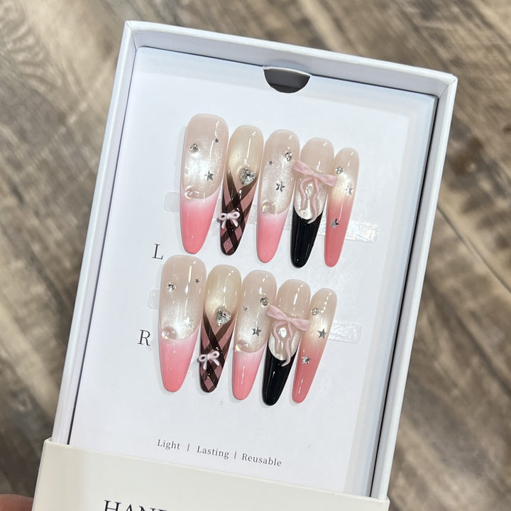Premium Decorative Stiletto Press-On Nail Set Bowlift