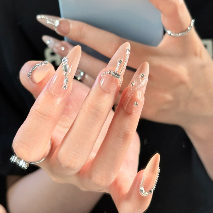 Elegant Stiletto Press-On Nail Art Set with Crystal Accents Bowlift