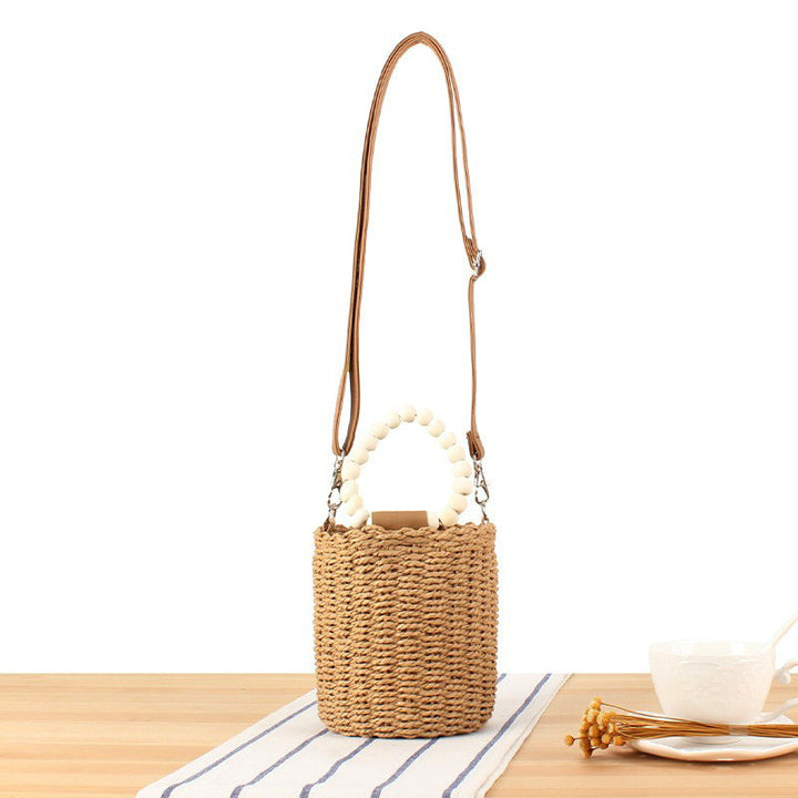 Basket bag with wooden handles and removable shoulder strap Bowlift