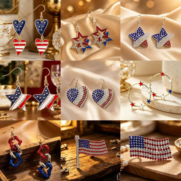Women's Statement Earrings made of enamel with star and stripe motif and crystal embellishment Bowlift