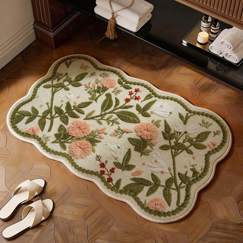 Embroidered Floral Bath Mat
