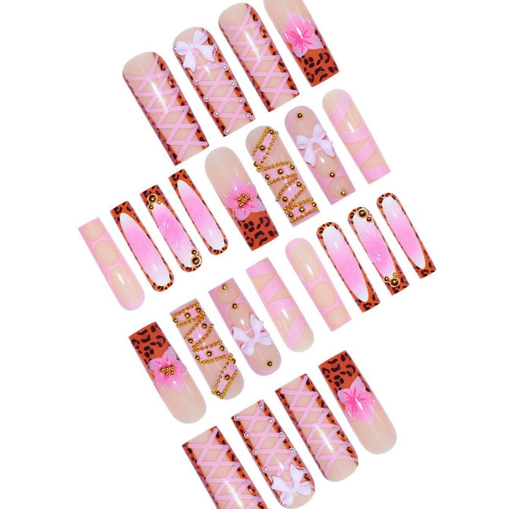 Decorative Stiletto Press-On Nails with 3D Floral and Bow Accents Bowlift