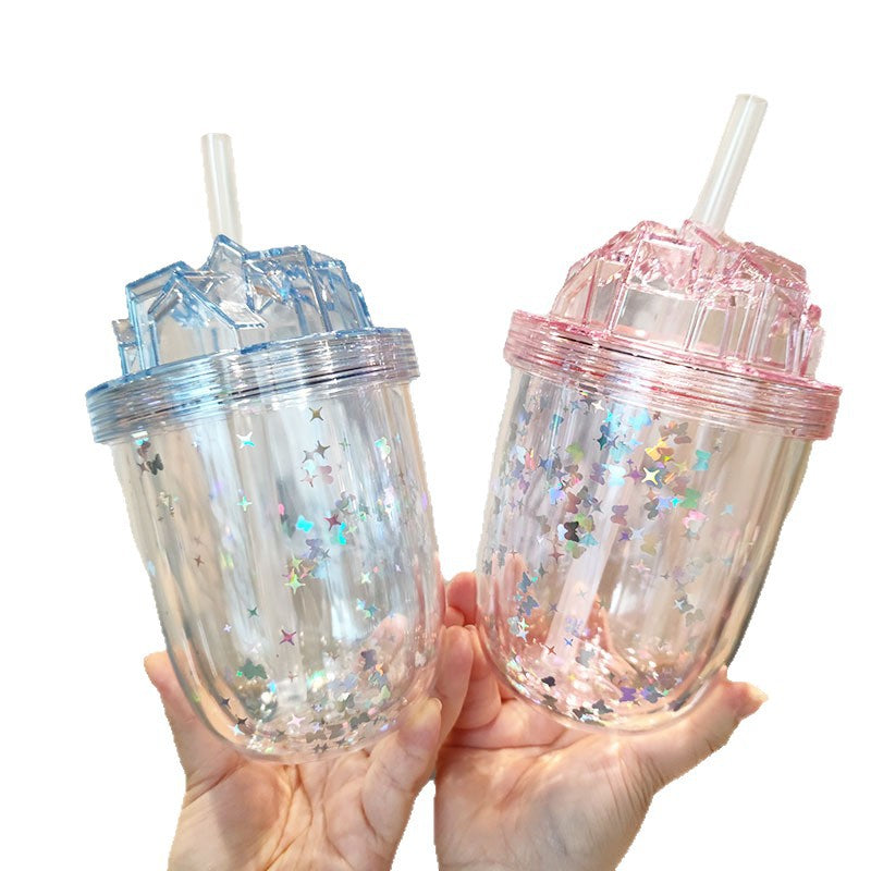 Women's Glittering Drinking Cups with Straw Bowlift