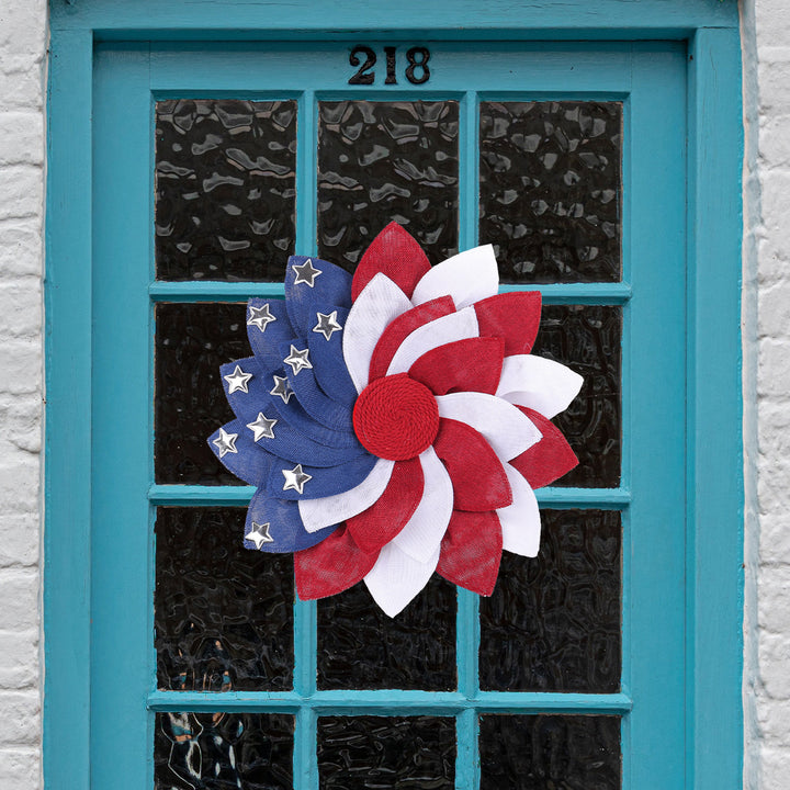 Unisex decorative patriotic door wreath flower made of linen with star studs Bowlift