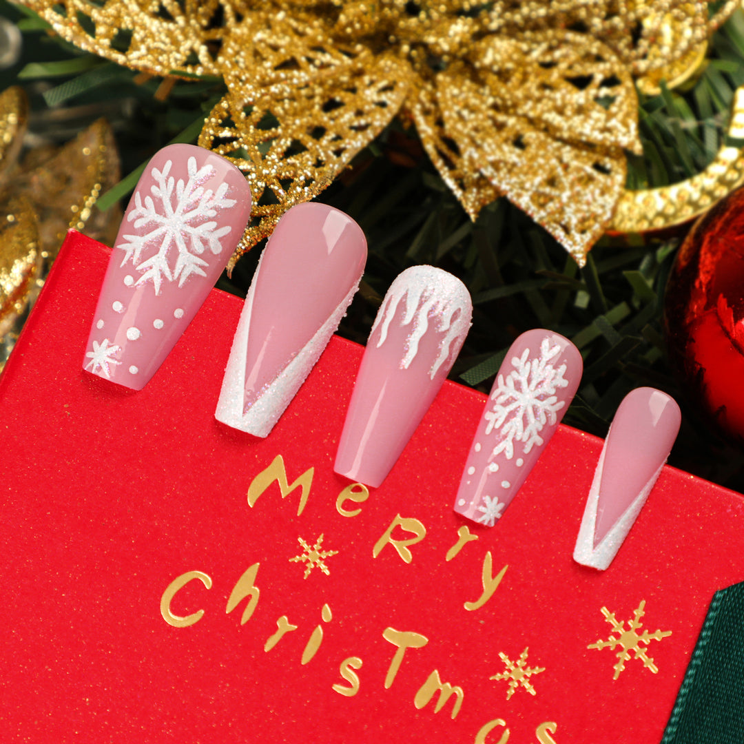Artful Stiletto Nails with Snowflake Design Bowlift