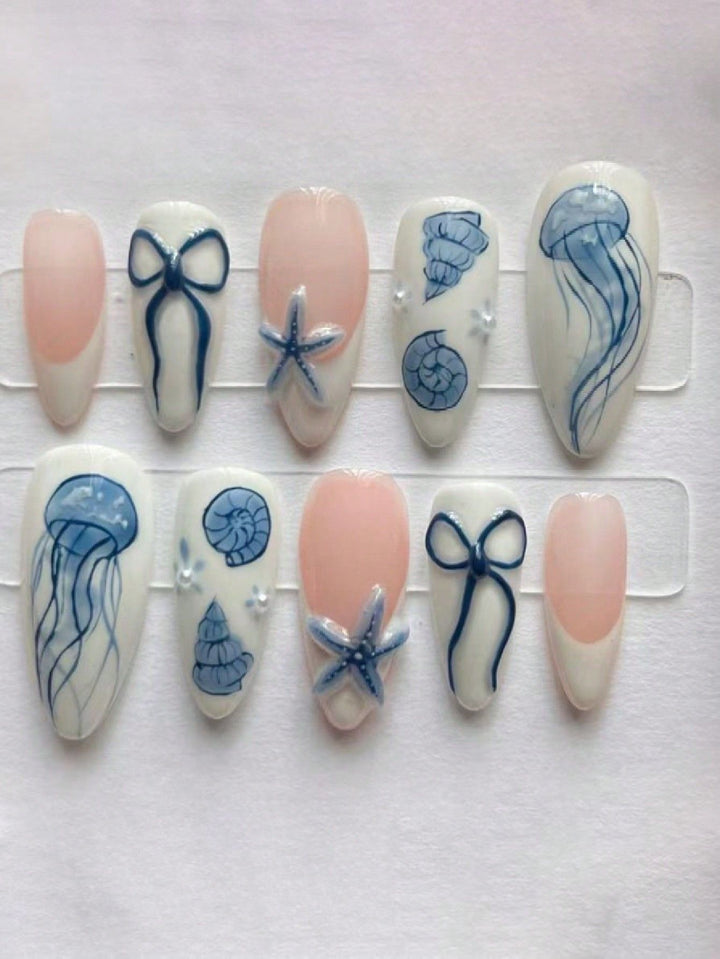Artistic Jellyfish-Themed Press-On Nails Bowlift