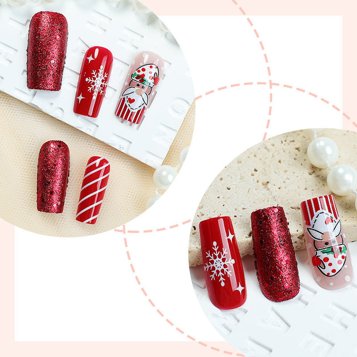 Artificial nail set with festive Christmas motifs and glitter Bowlift
