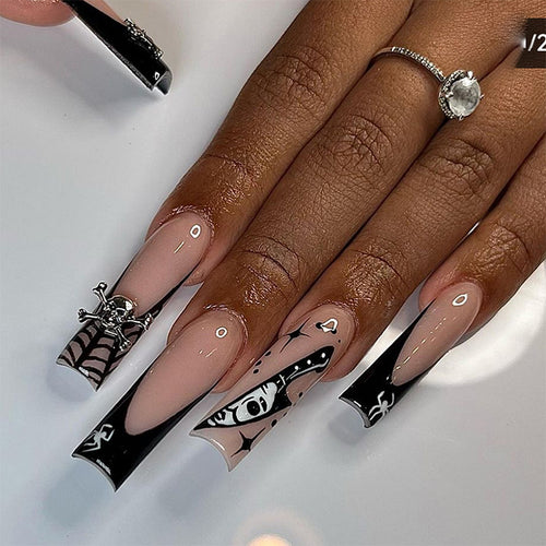 Artificial nail set with creative spider and creepy elements Bowlift