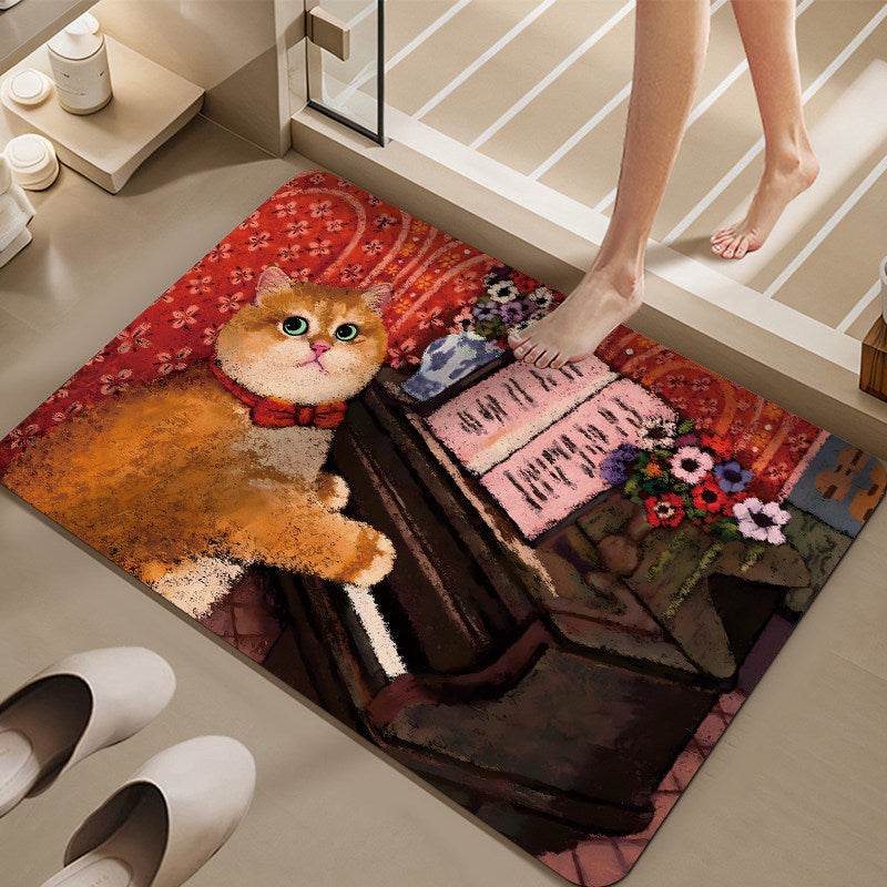 Cartoon Cat-Themed Bath Mat Bowlift