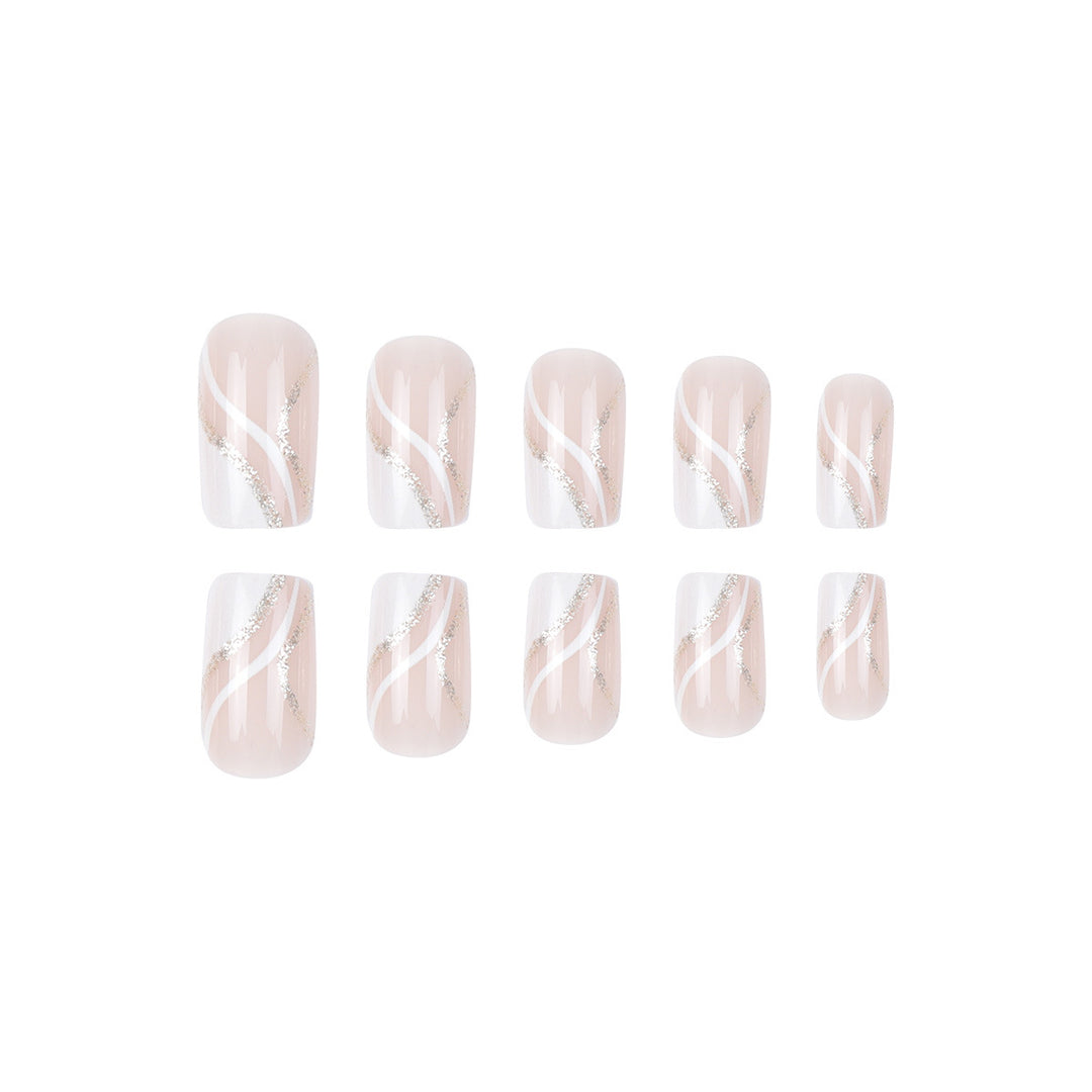 Elegant French Tip Press-On Nails with Glitter Accents Bowlift