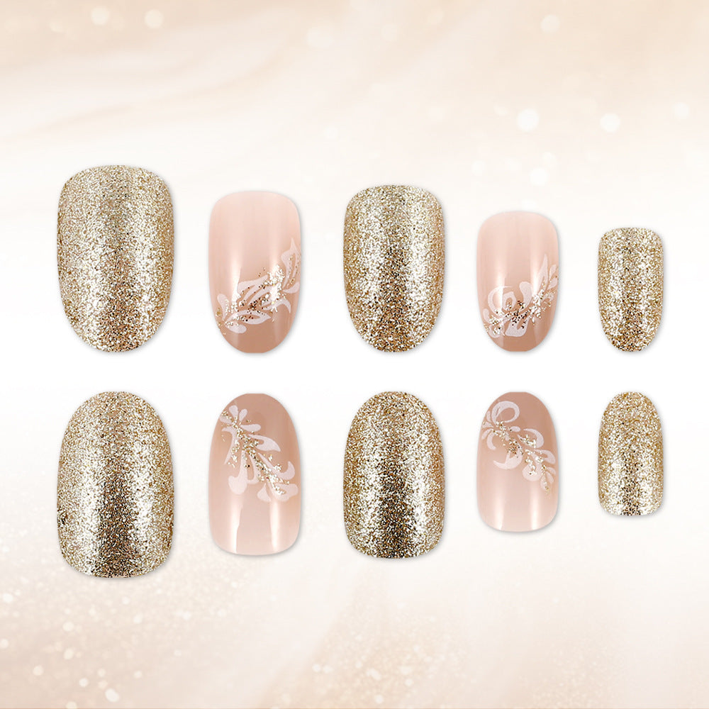 Elegant Floral Glitter Press-On Nails Bowlift