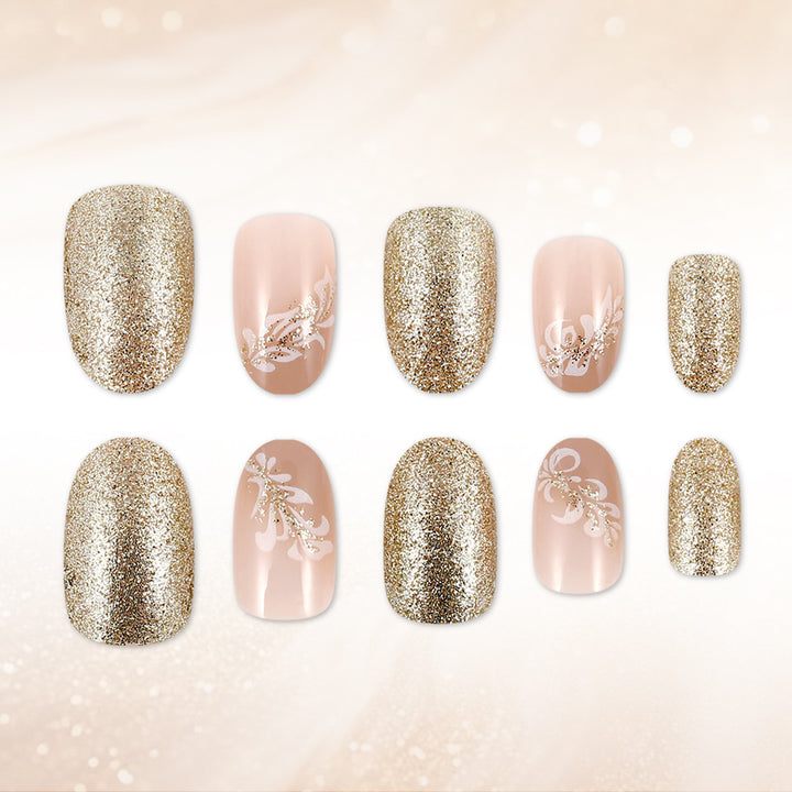 Elegant Floral Glitter Press-On Nails Bowlift