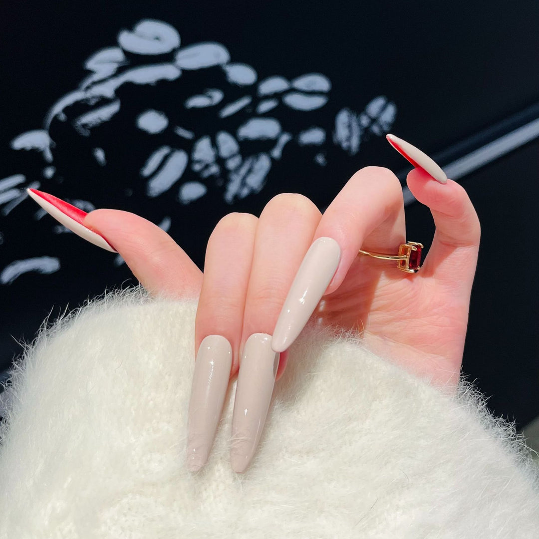Stiletto Press-On Nail Art Set with Elegant French Tips Bowlift