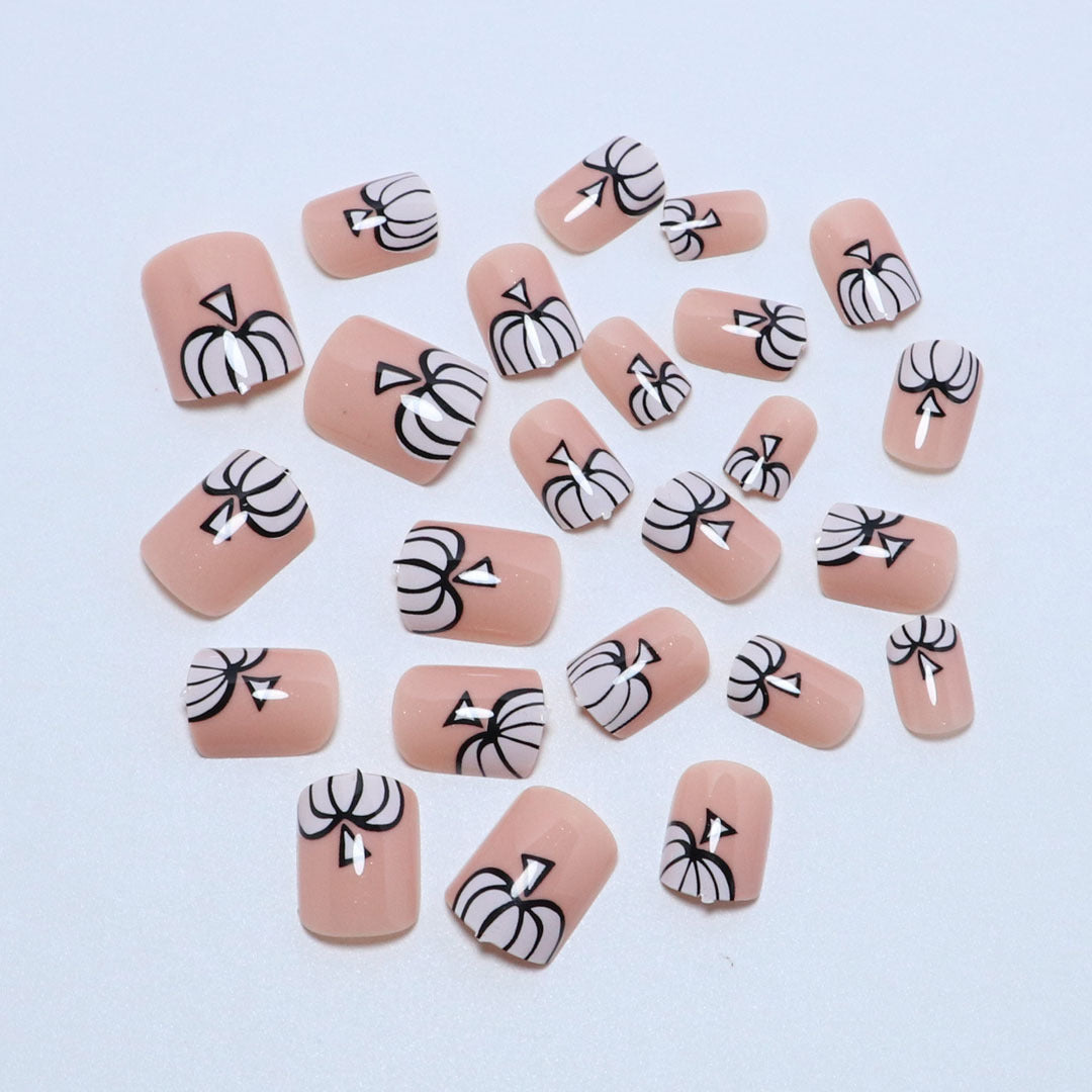 Artistic Pumpkin-Themed Press-On Nail Set Bowlift