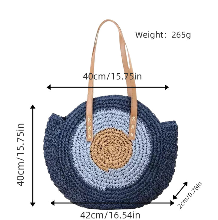 Braided basket bag with unique round design and elegant shoulder straps Bowlift