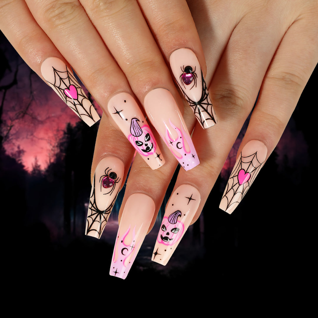 Creative Nail Art with Spider Web and Halloween Design Bowlift