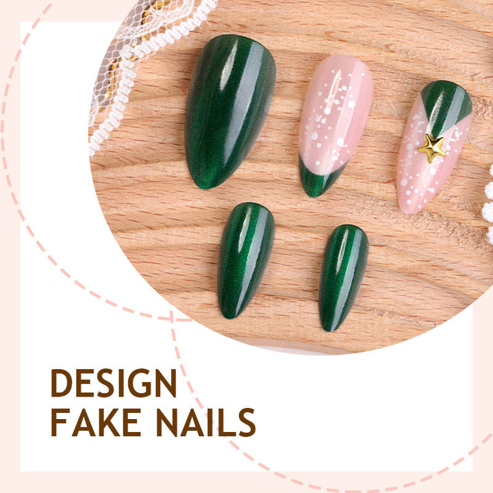 Artificial nail set with festive Christmas design and glitter accents Bowlift