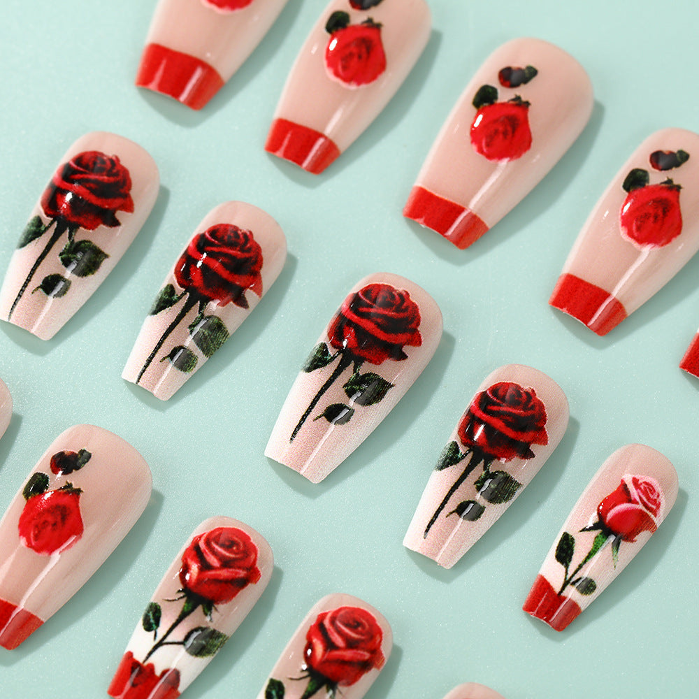 Artificial nails with romantic rose design Bowlift