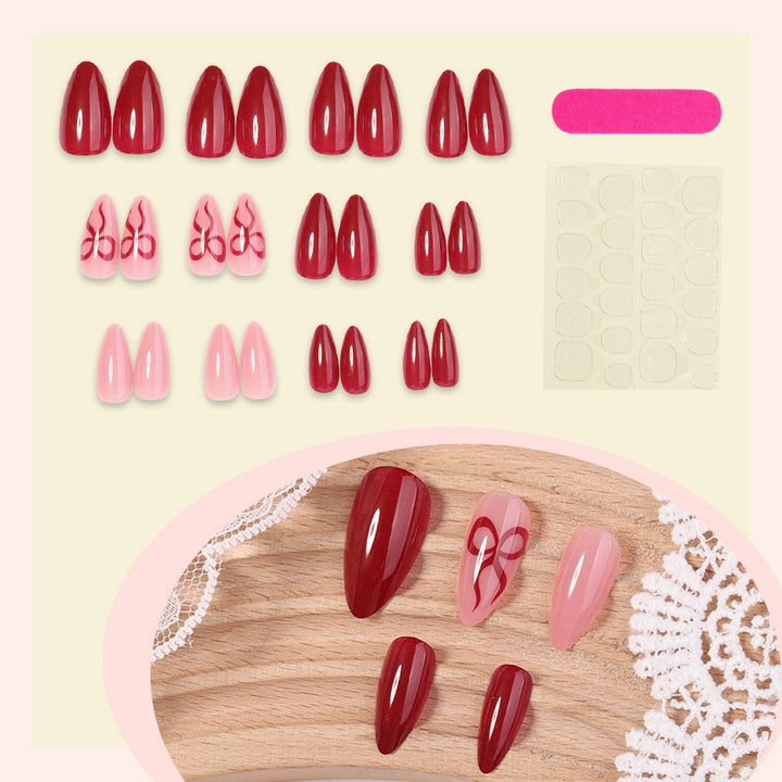Artificial nail set with elegant bow and glitter accents Bowlift 1789119024