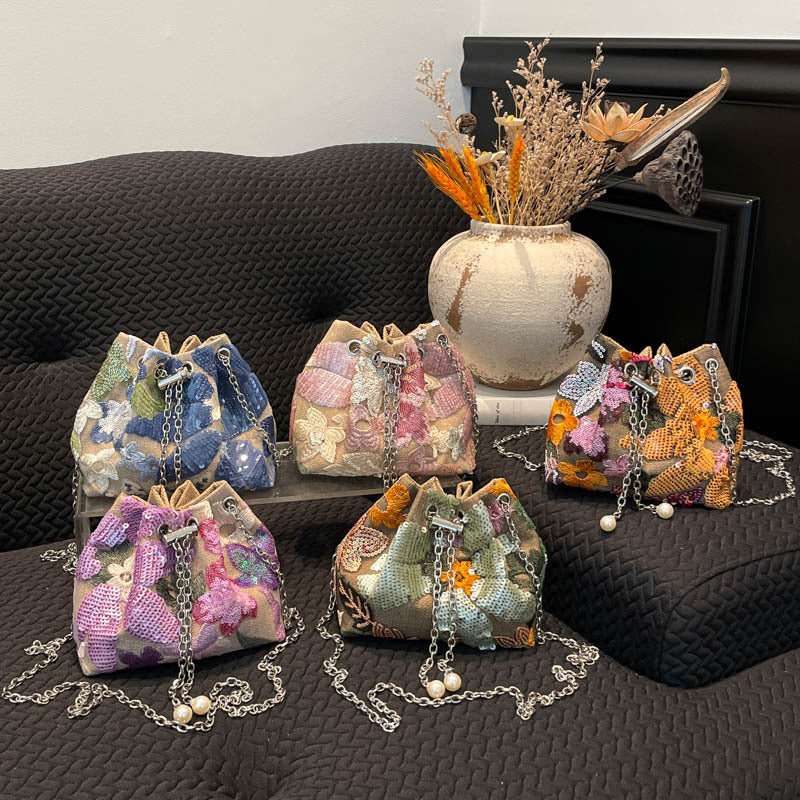 WoStylish Sequin Drawstring Clutch Purse Bowlift