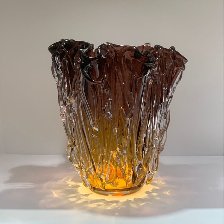 Handblown Textured Ruffled-Rim Gradient Glass Vase Set Bowlift