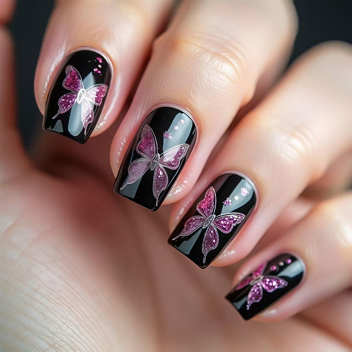 Artificial nails with glamorous butterfly design Bowlift
