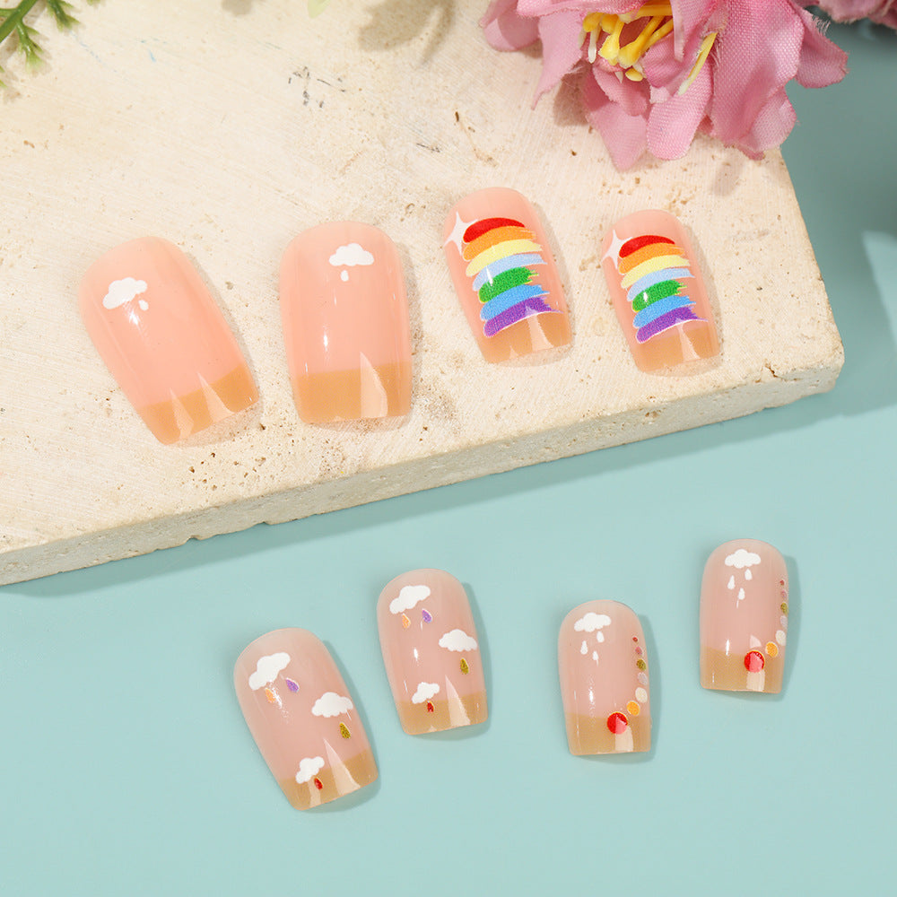 Creative Nail Art Set with Rainbow and Cloud Designs Bowlift