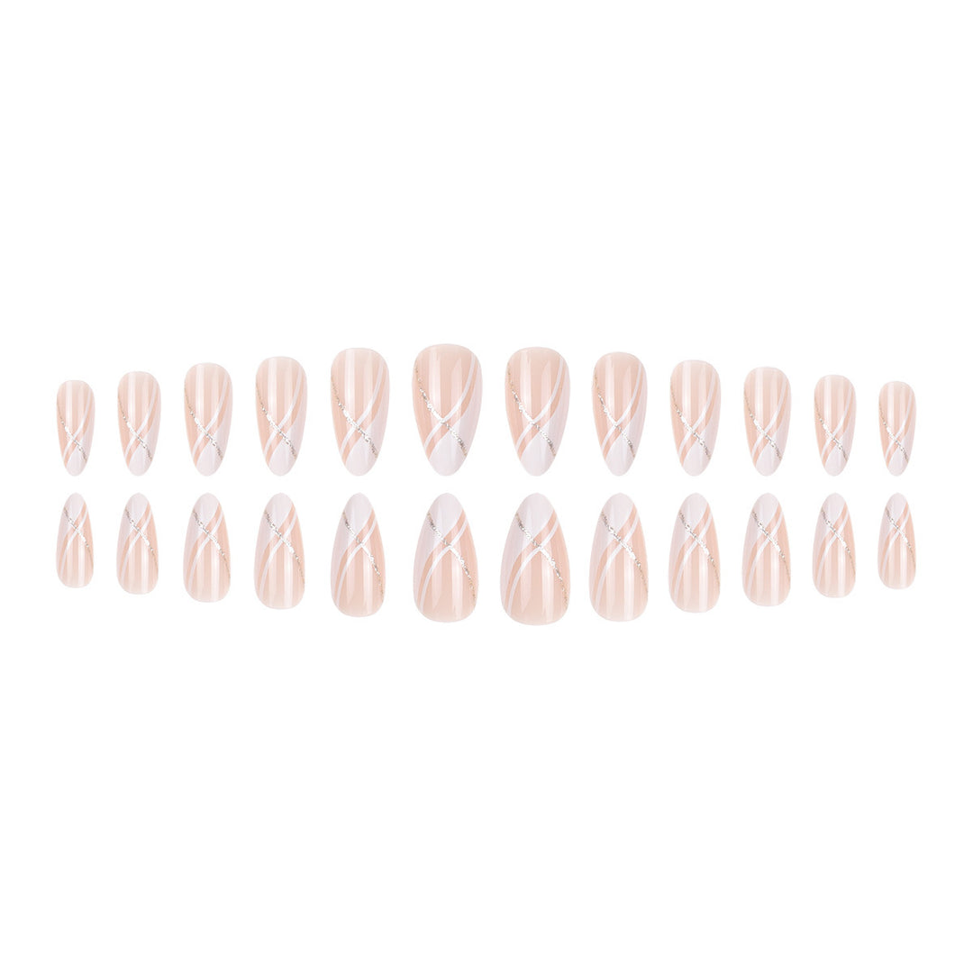 Elegant Stiletto Press-On Nails with Gold Accent Design Bowlift