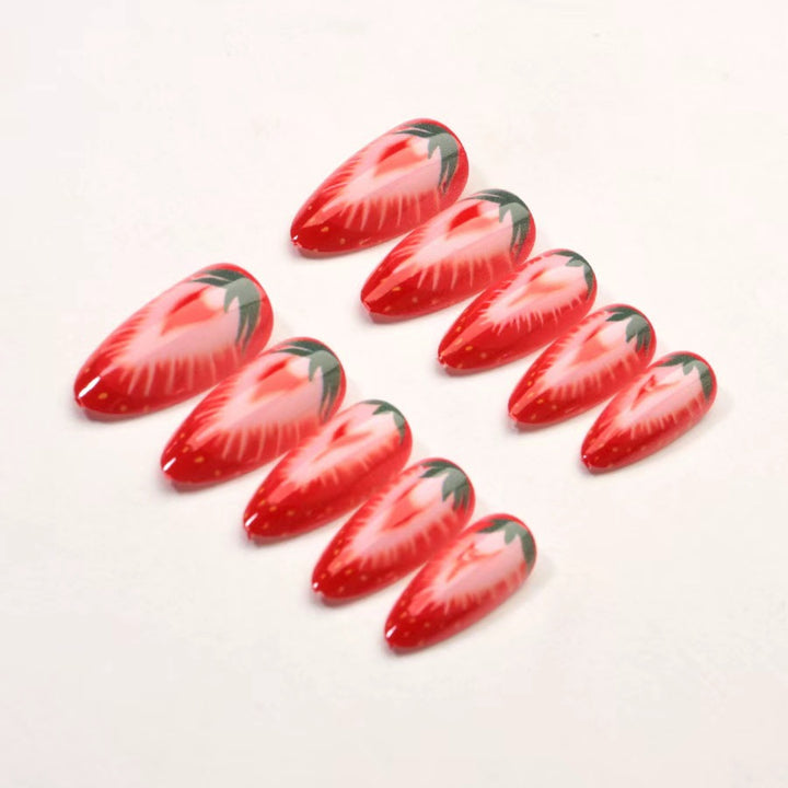 Artificial nail set with detailed strawberry design Bowlift