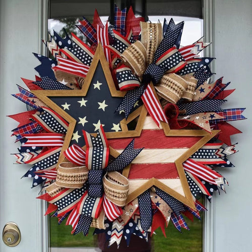 Unisex nan more patriotic door wreath in star design made of wood and jute ribbons Bowlift