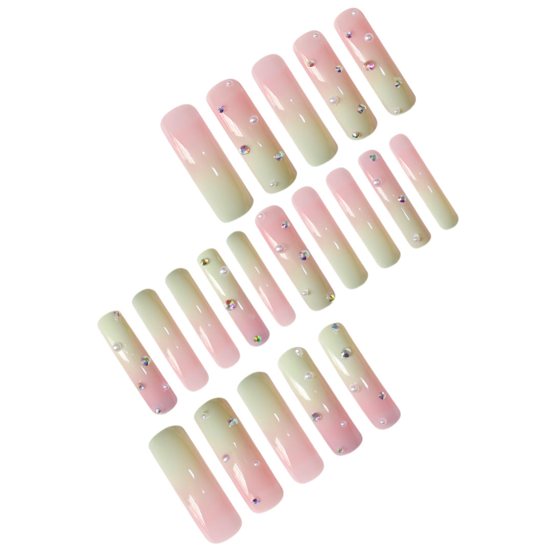 Decorative Long Press-On Nails with Gem Accents Bowlift