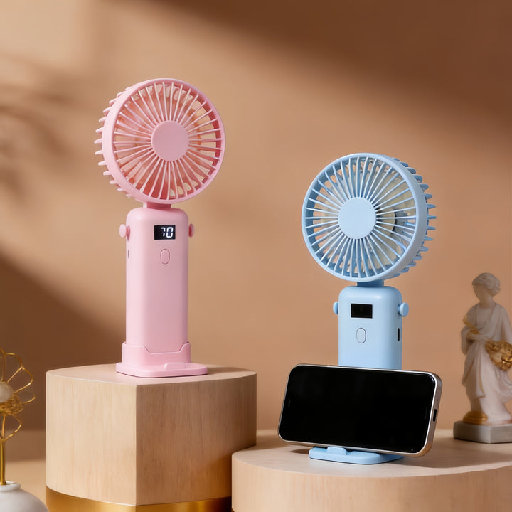 Women Portable Handheld Fan with Digital Display and USB Port Bowlift