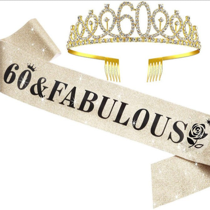 Women's Glittering Birthday Tiara Set with Sash Bowlift