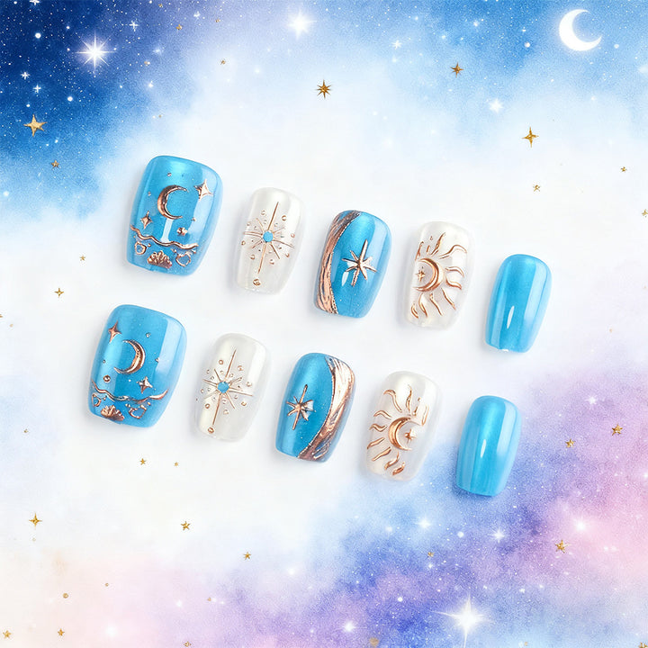 Celestial-Themed Press-On Nail Art Bowlift