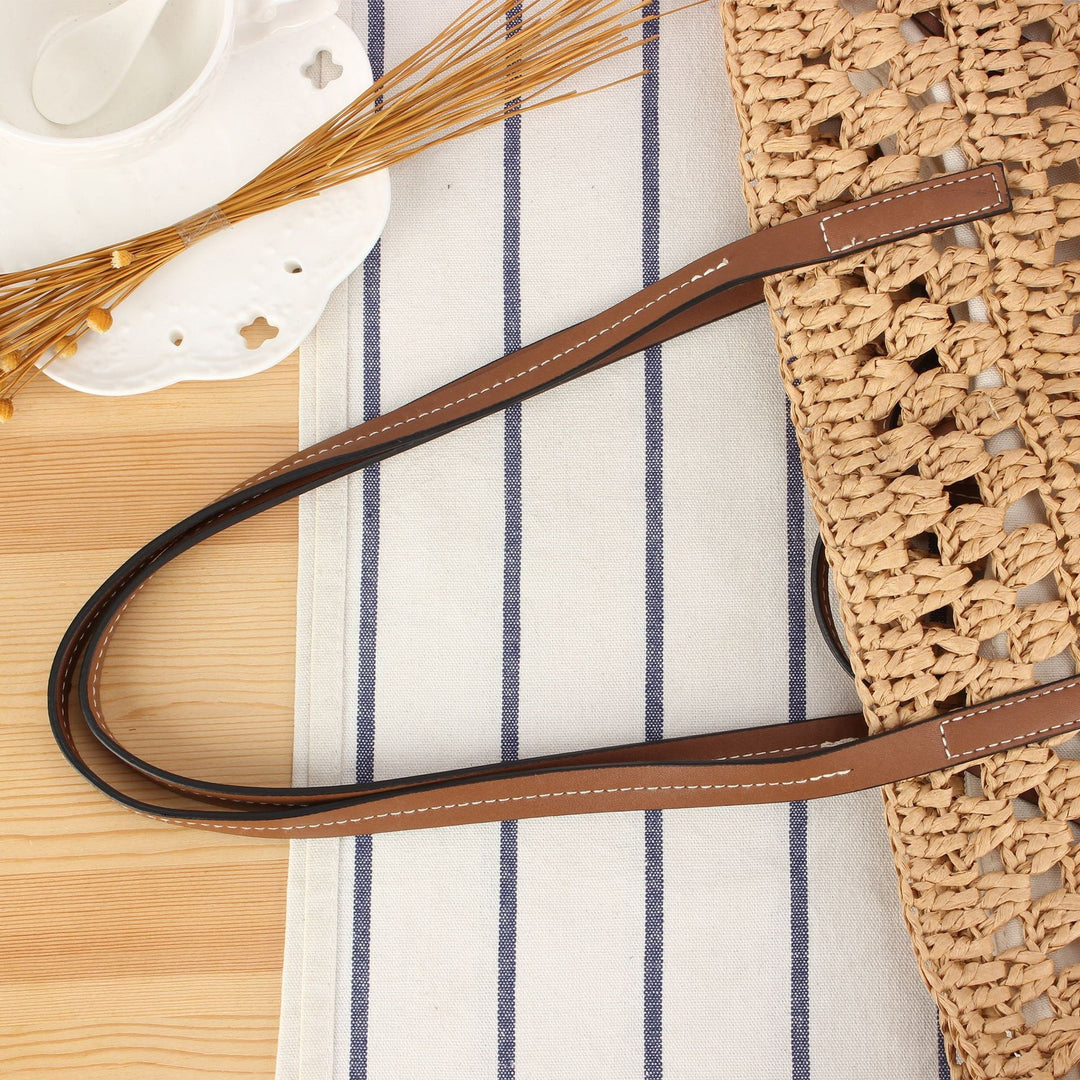 Handbag Made of Hand-Knotted Natural Material with Sturdy Leather Handles Bowlift