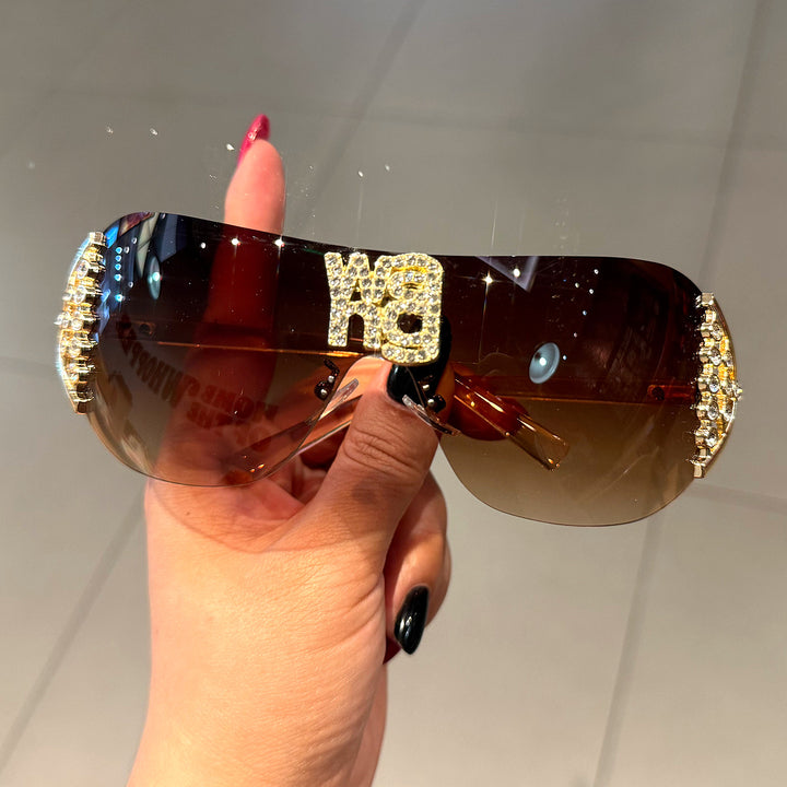 Women's Fashion Oversized Sunglasses with Rhinestone Applications Bowlift