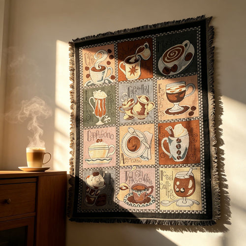 Coffee-Themed Tapestry Throw Blanket