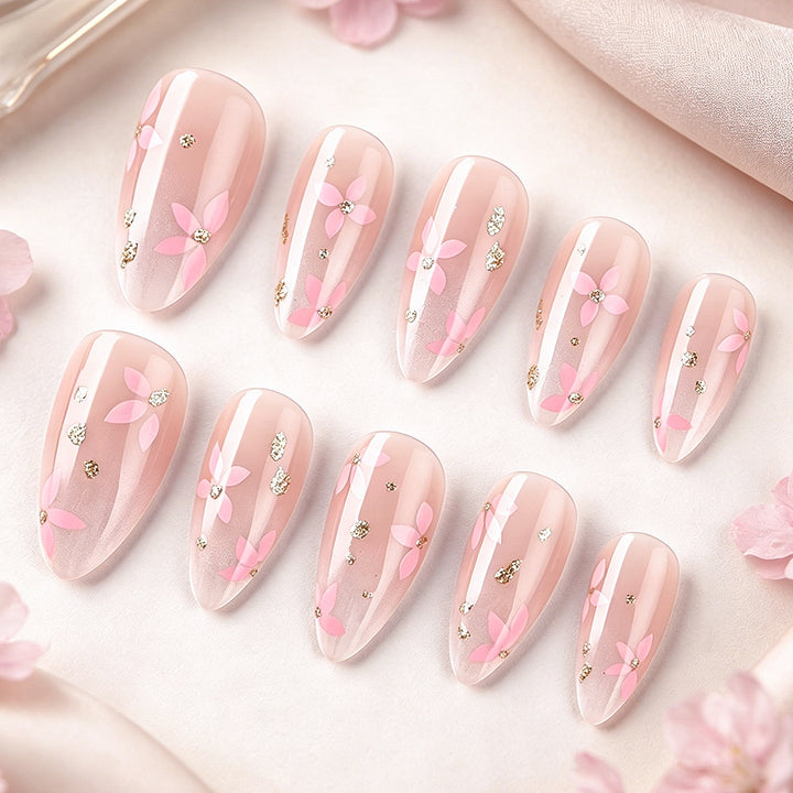 Decorative Floral Press-On Nail Set Bowlift