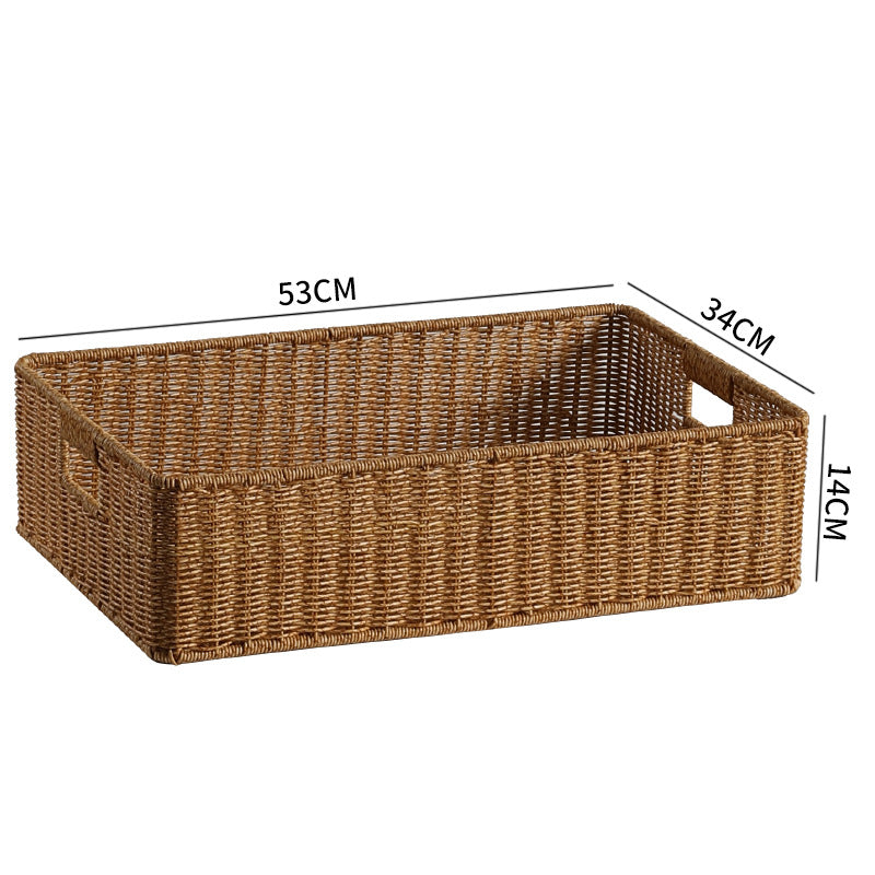 Large Handwoven Rectangular Storage Basket with Cutout Handles Bowlift