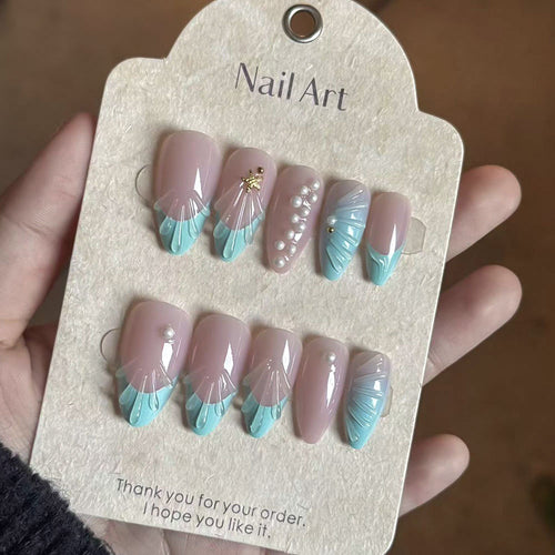 Artistic Ocean-Inspired Press-On Nail Set Bowlift