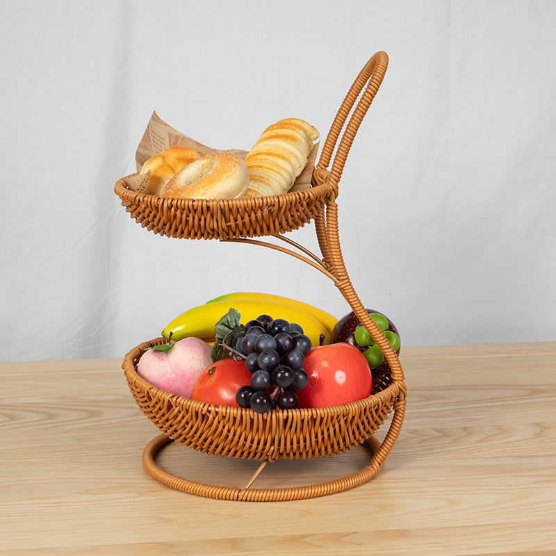 Two-Tiered Wicker Fruit Stand Bowlift