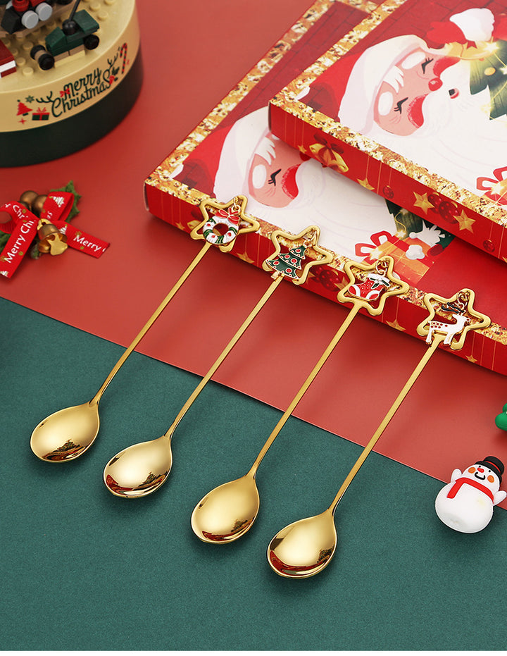 Stainless Steel Christmas Pendant Coffee Stirring Spoon Set