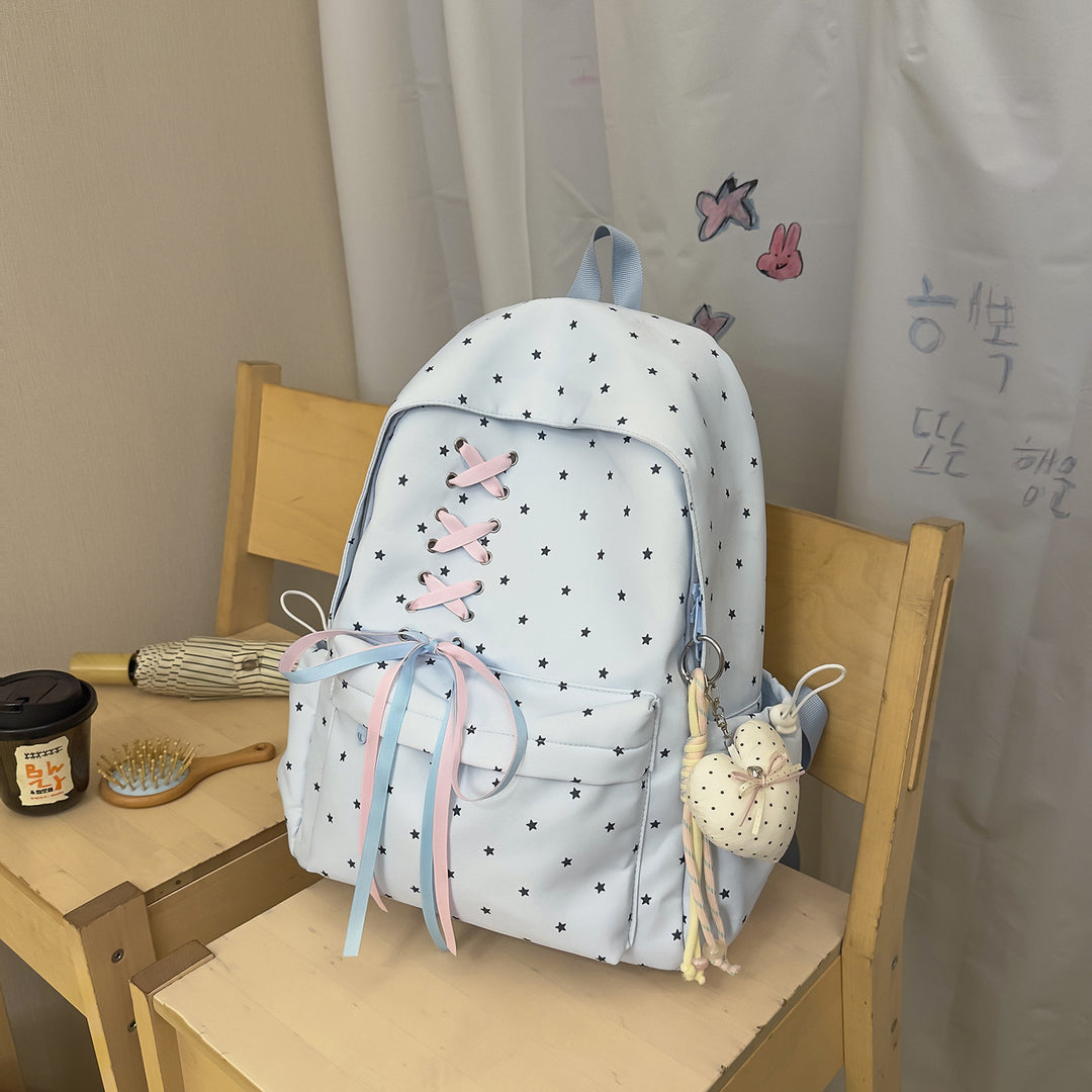 Cute Lace-Up Star Print Backpack