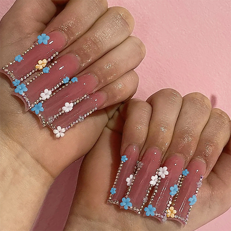 Decorative Press-On Nail Set with Floral and Gemstone Accents Bowlift