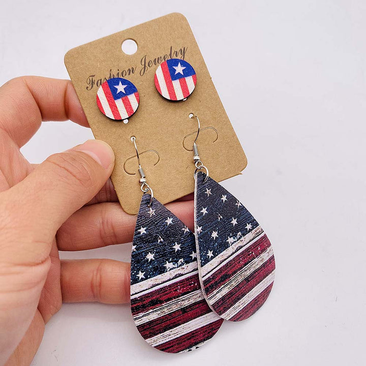 Women's nan lightweight drop earrings made of faux leather with star pattern and matching round ear studs Bowlift