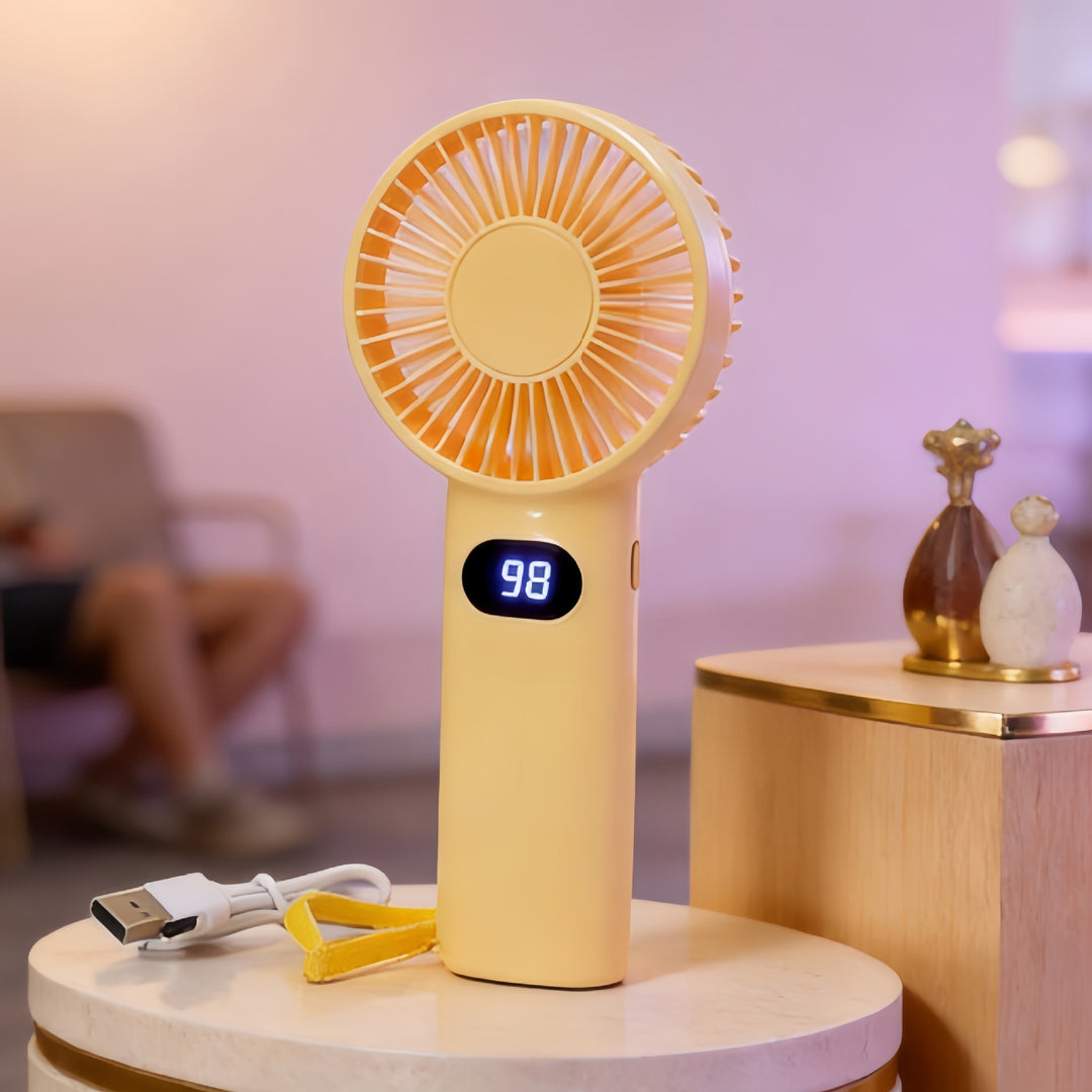 Women's handheld fan with digital temperature display Bowlift