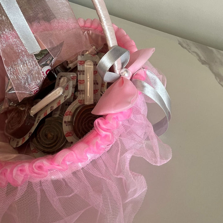 Ladies Festive Storage Basket with Tulle Decoration Bowlift