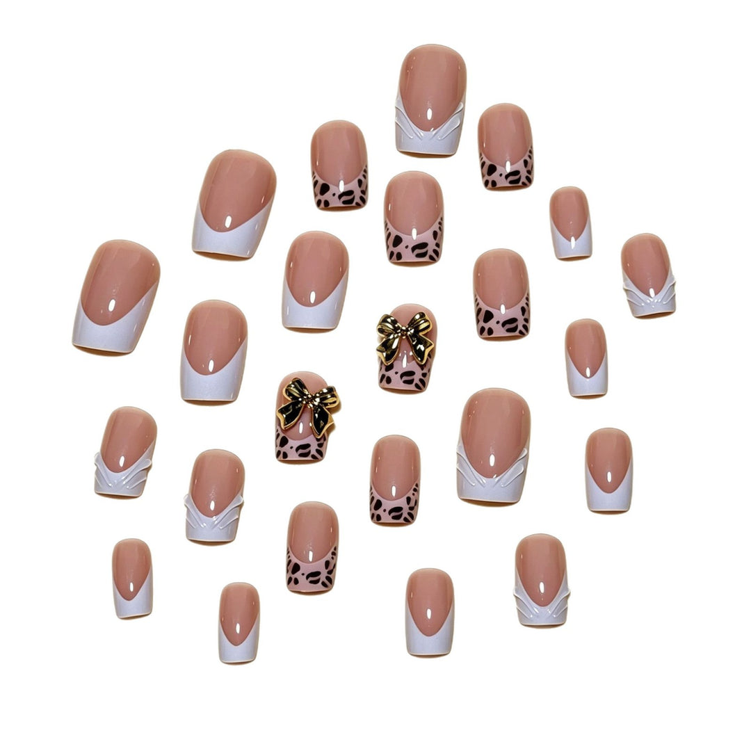 Artistic Premium Leopard and Bow-Embellished Press-On Nail Tips Bowlift